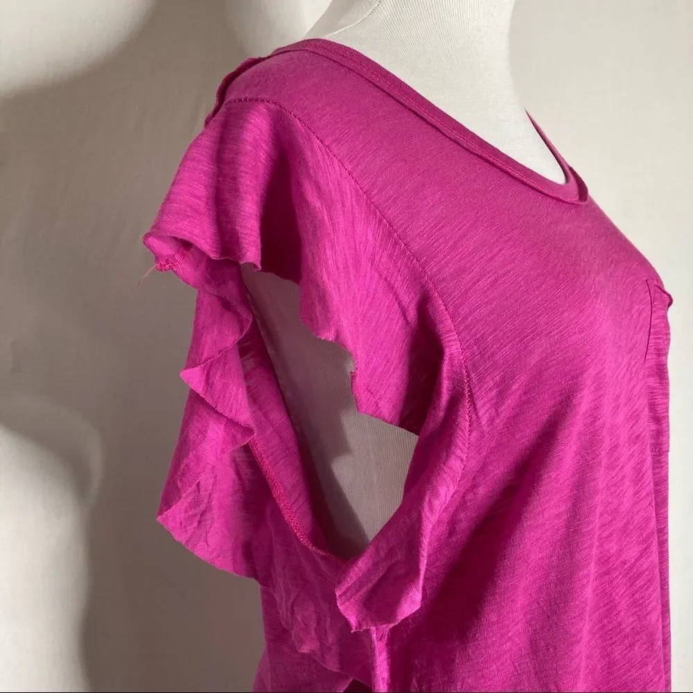 We The Free Pink So Easy Ruffle Sleeve Tee Small Free People Fuchsia NWT