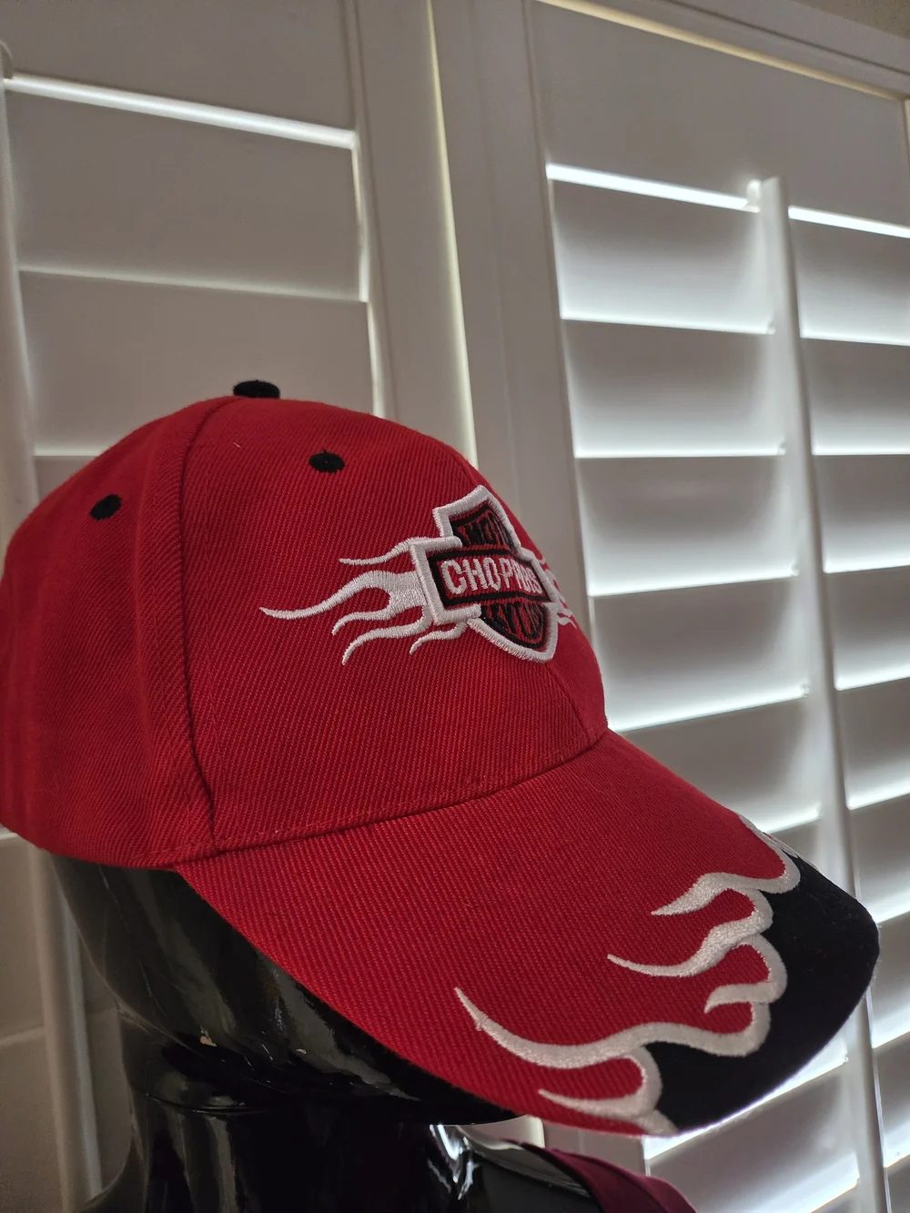 Motor Choppers Cycles Hat Fire Flame Red Black Baseball Cap
