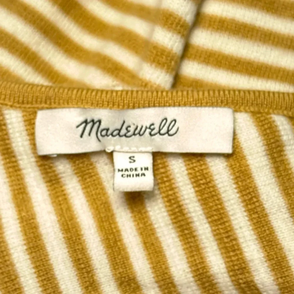 🌻 Madewell Belhaven Ruffle Sweater Tank sz Small Cream Camel Stripe Merino Wool