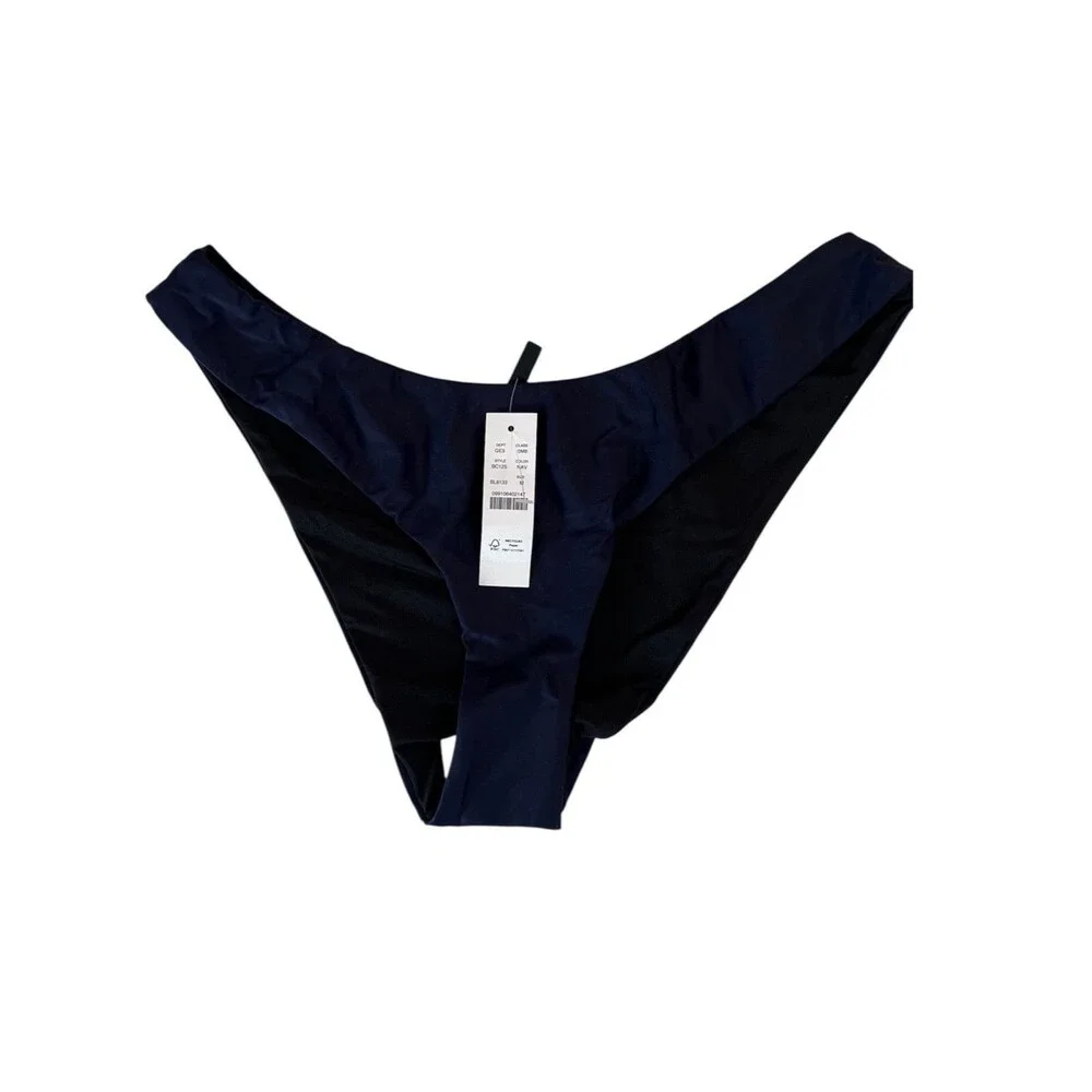 J. Crew Bikini Bottom Curved Waist Cheeky Mid-Rise High Cut Leg Navy Size M NWT