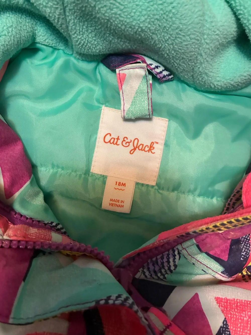 Cat & Jack Mint and Multicolor Geometric Hooded Jacket