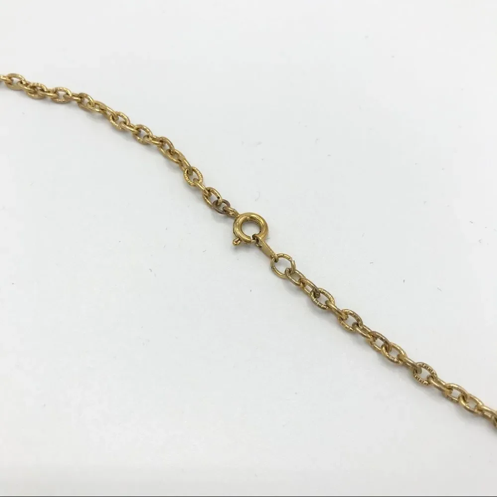 Long Necklace Gold Tone Brown Round Metal Swirl Pendant Beaded Bohemian
