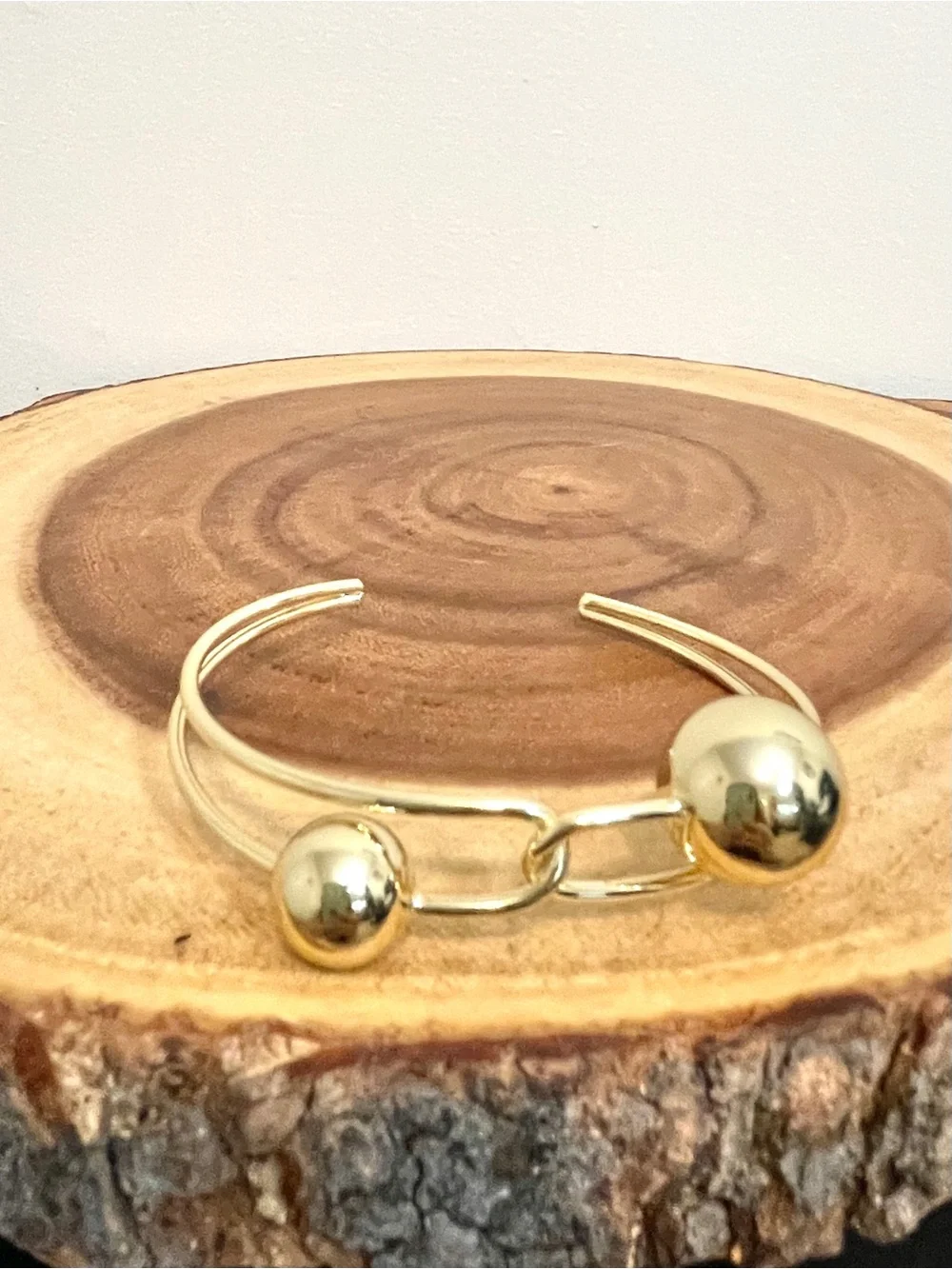 Gold Double Ball Link Open Cuff Bracelet 18K Gold Filled NWOT