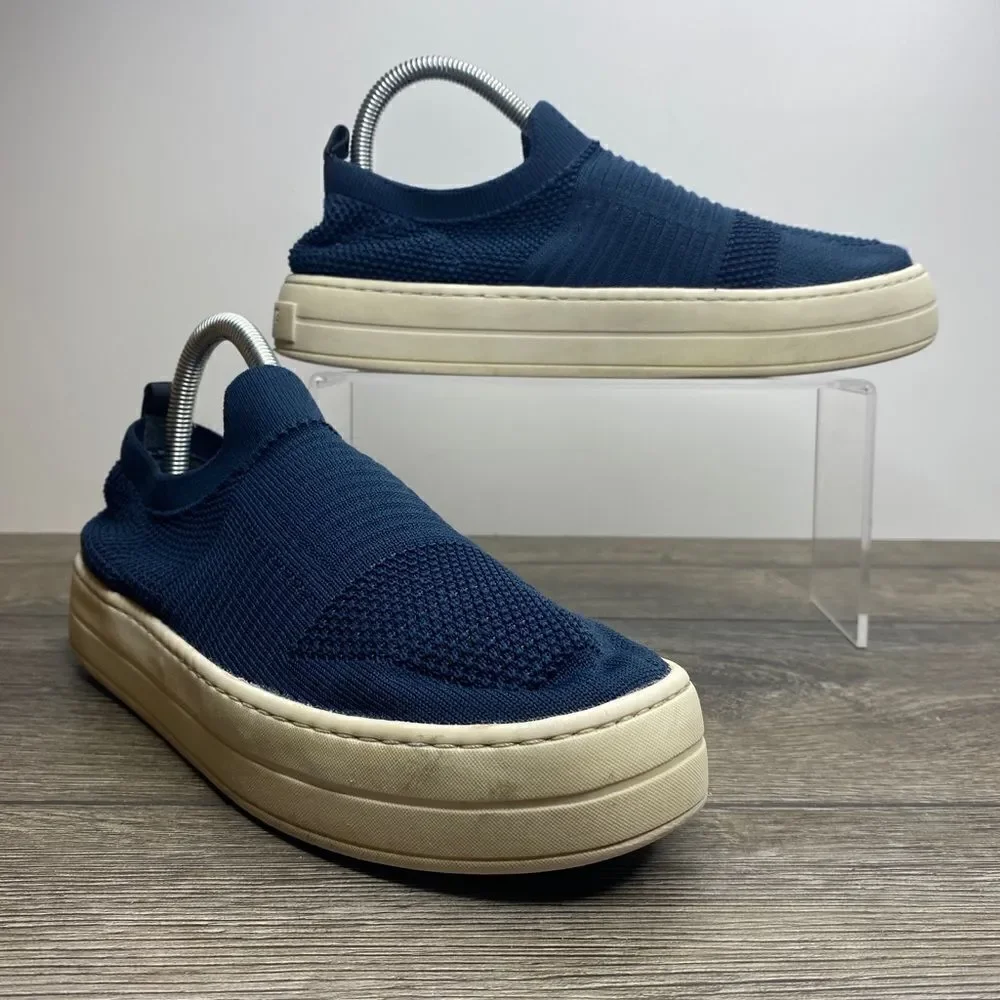 J / SLIDES HILO PLATFORM NAVY BLUE SLIP ON SHOES SZ 10.