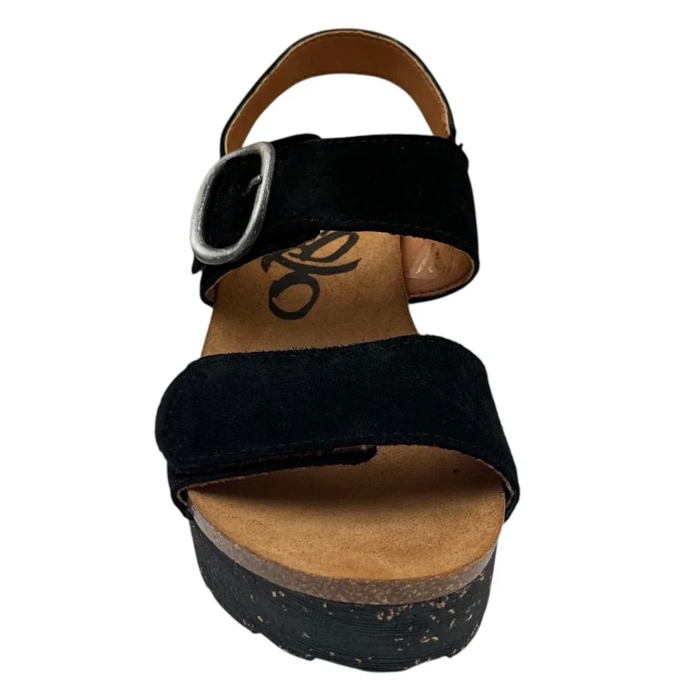 OTBT Peasant Women's Wedge Adjustable Suede Sandal Size 7.5 (Fits like 8) Black