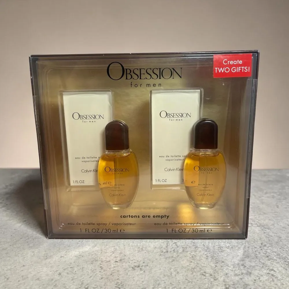 Calvin Klein Obsession for Men Gift Set 2x 1oz EDT Bottles Vintage Display