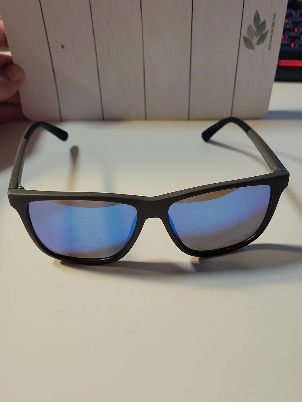 Men's Black Sunglasses with Blue Mirrored Lenses