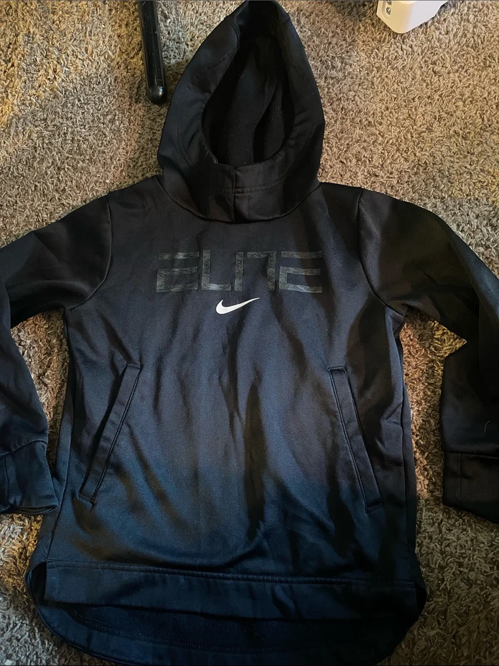 Nike Black Hooded 'Elite' Pullover with White Swoosh