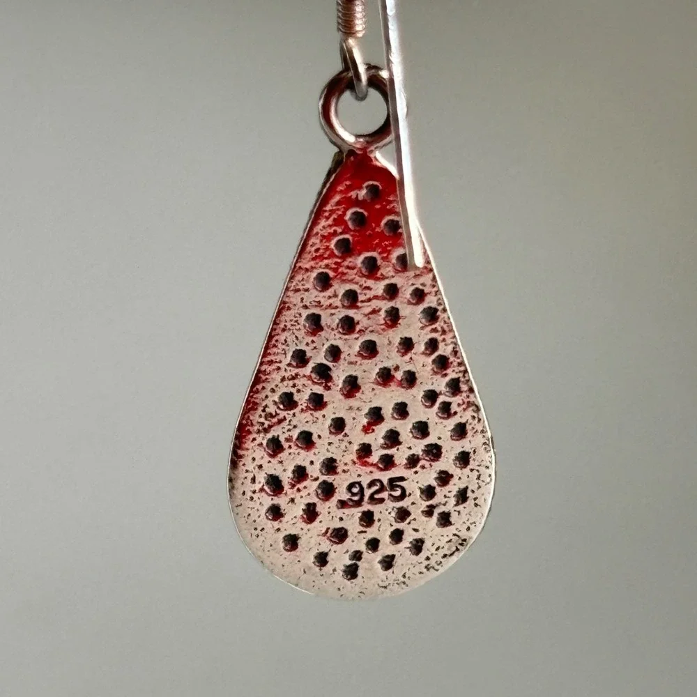 925 Sterling Silver Red Stone Teardrop Drop Earrings Southwest Twisted Rope 1.5