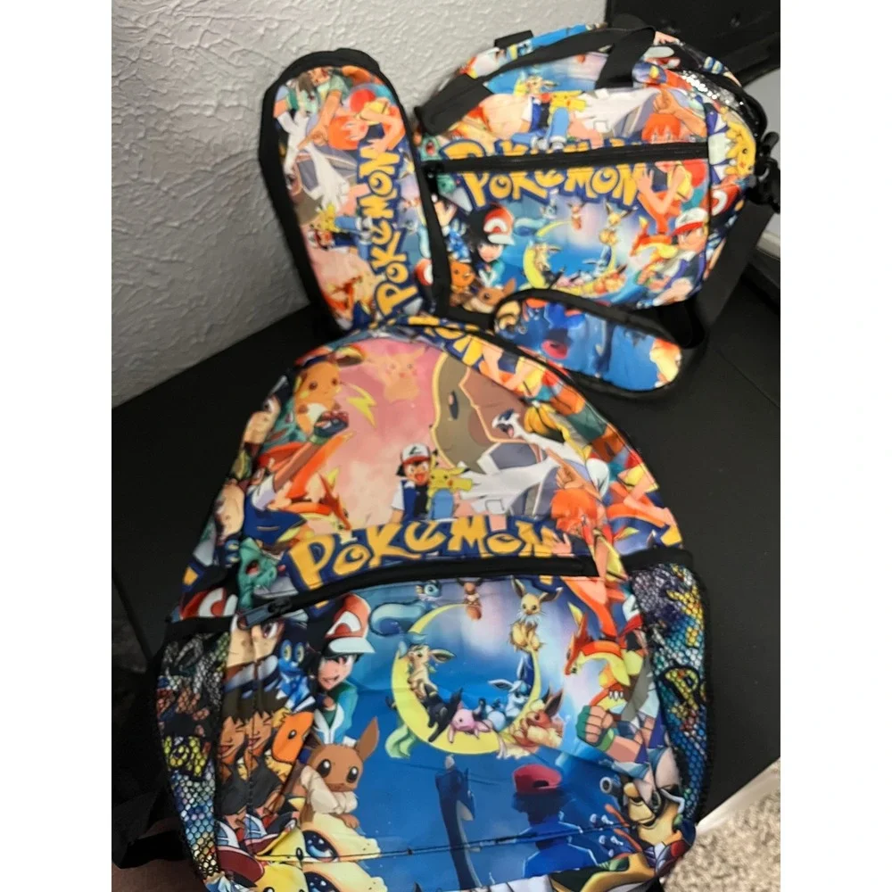 Pokemon 3 Piece Backpack Set Ash Pikachu Lunch Bag Pencil Case Multicolor NWOT