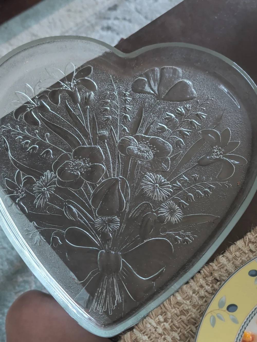 Mikasa Clear Glass Heart-Shaped Floral Serving Platter