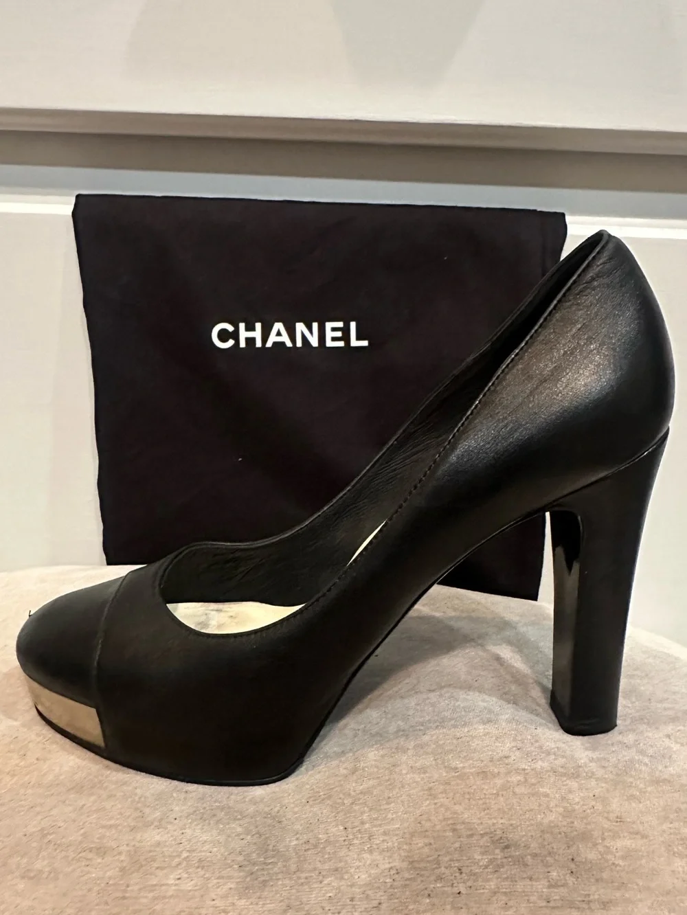 CHANEL black leather