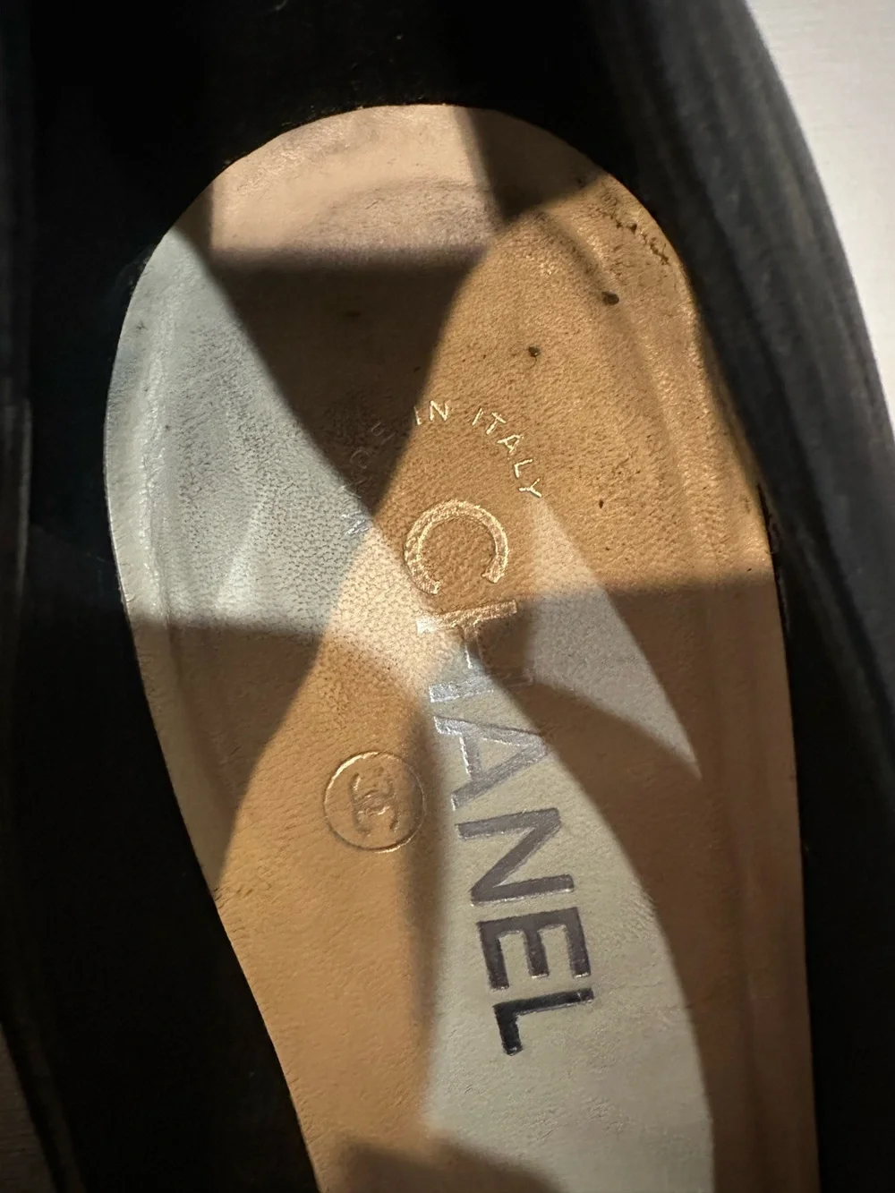 CHANEL black leather
