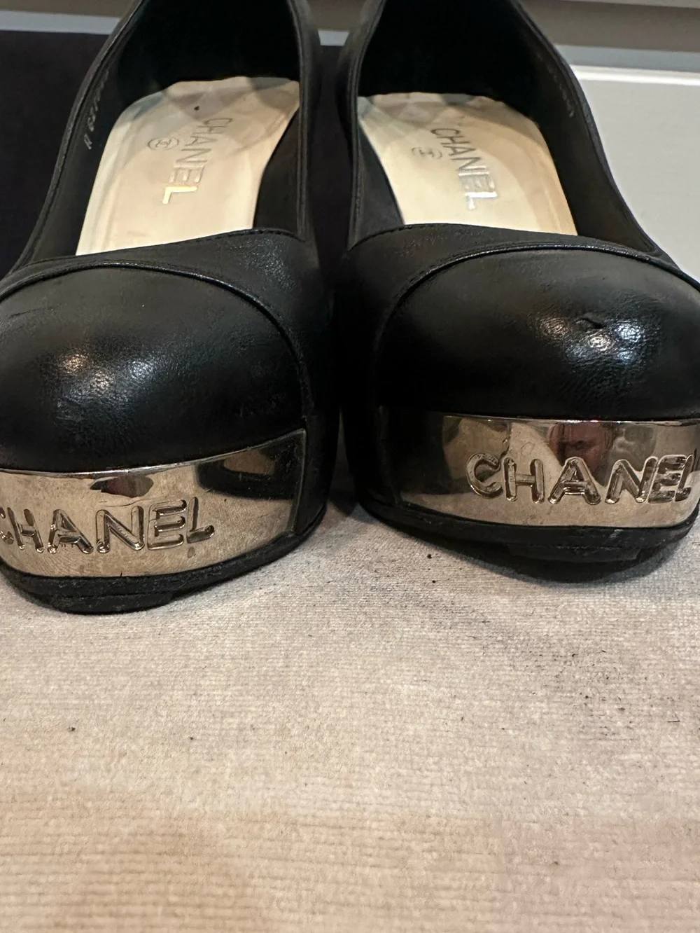 CHANEL black leather
