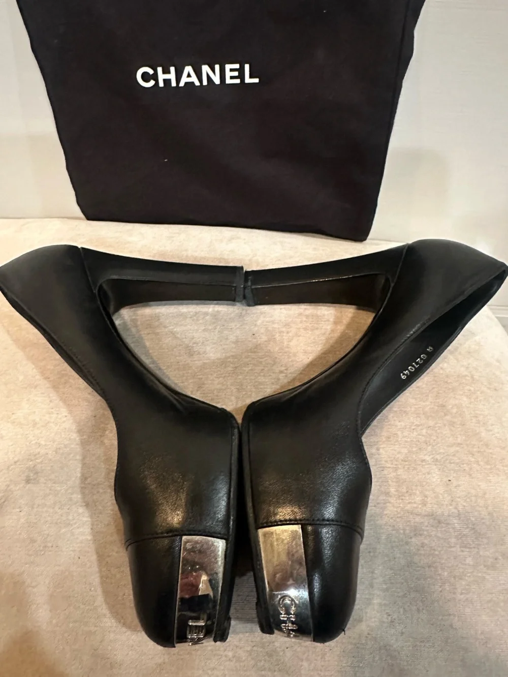CHANEL black leather