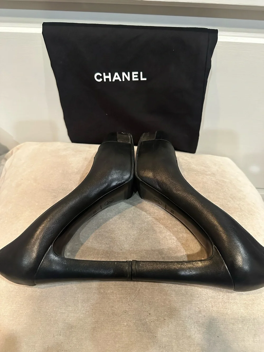 CHANEL black leather