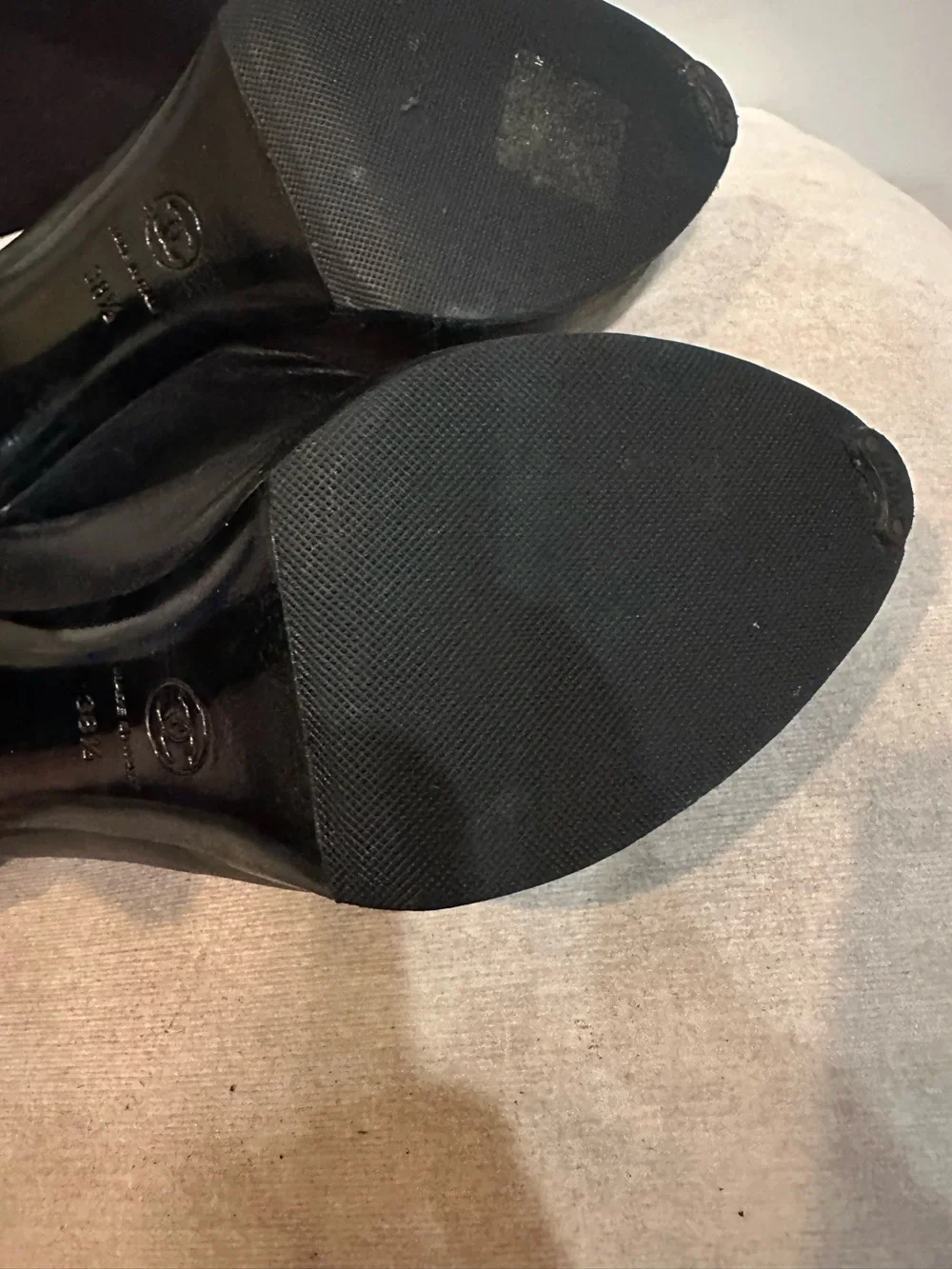 CHANEL black leather