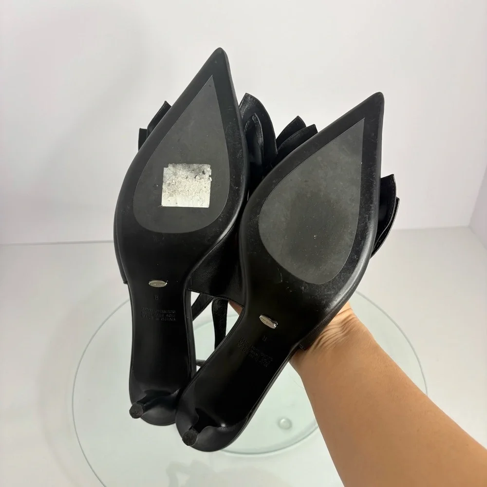 Tony Bianco Delilah Slingback Heels Black Leather Bow Pointed Toe Pumps Size 8