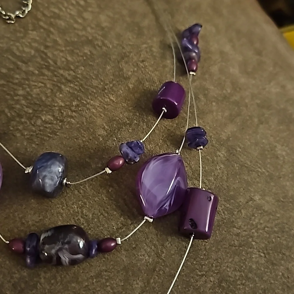 CHICO'S Purple Beaded Station Illusion Floating Layered Festival Necklace