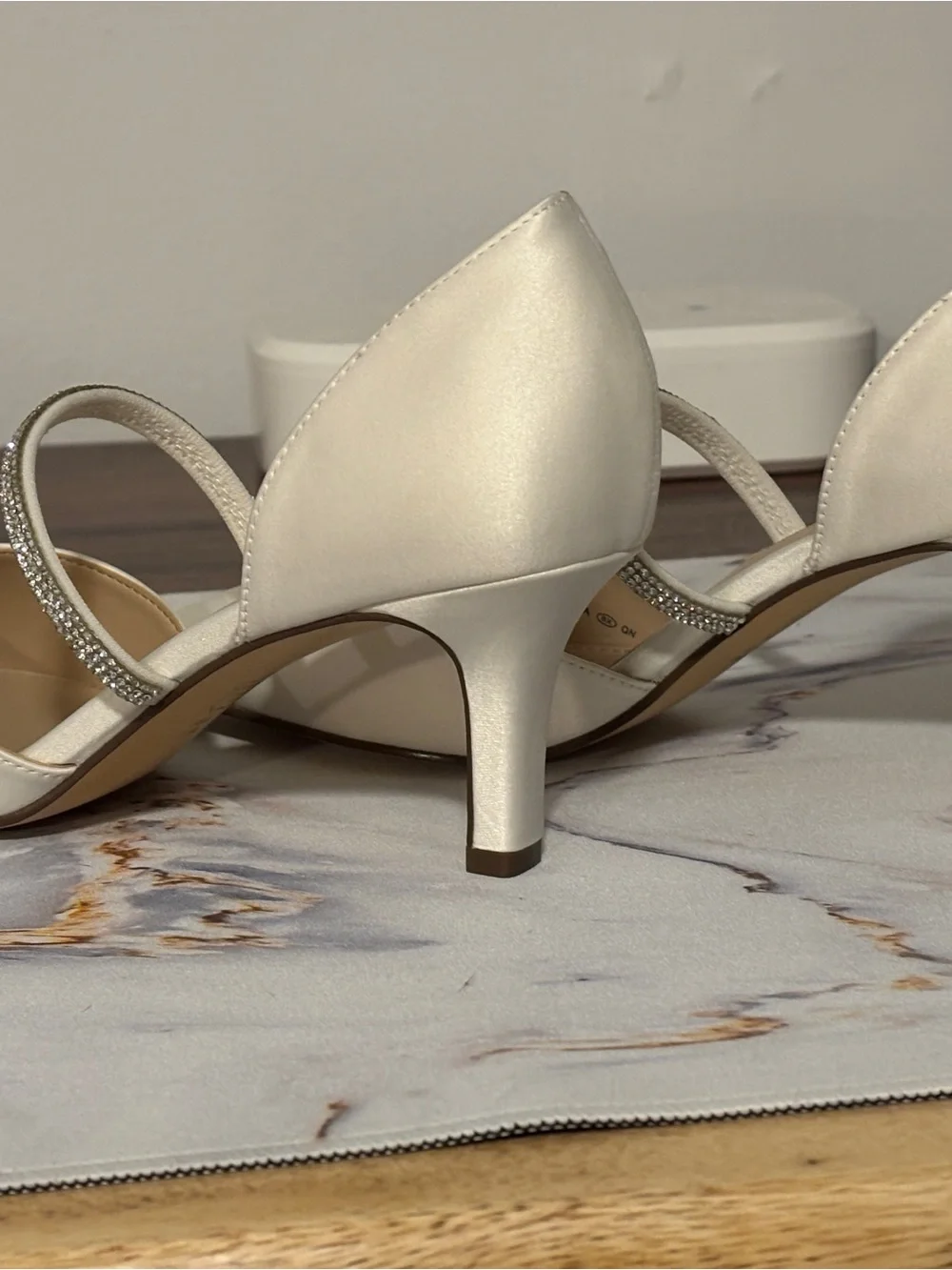 Nina Cream Satin Pointed-Toe Heels with Crystal Strap