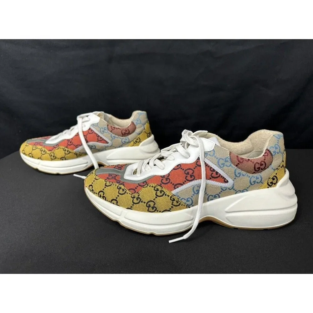 Gucci Rhyton Jacquard Monogram Multicolor Beige Sneakers Authentic Mens 11.5