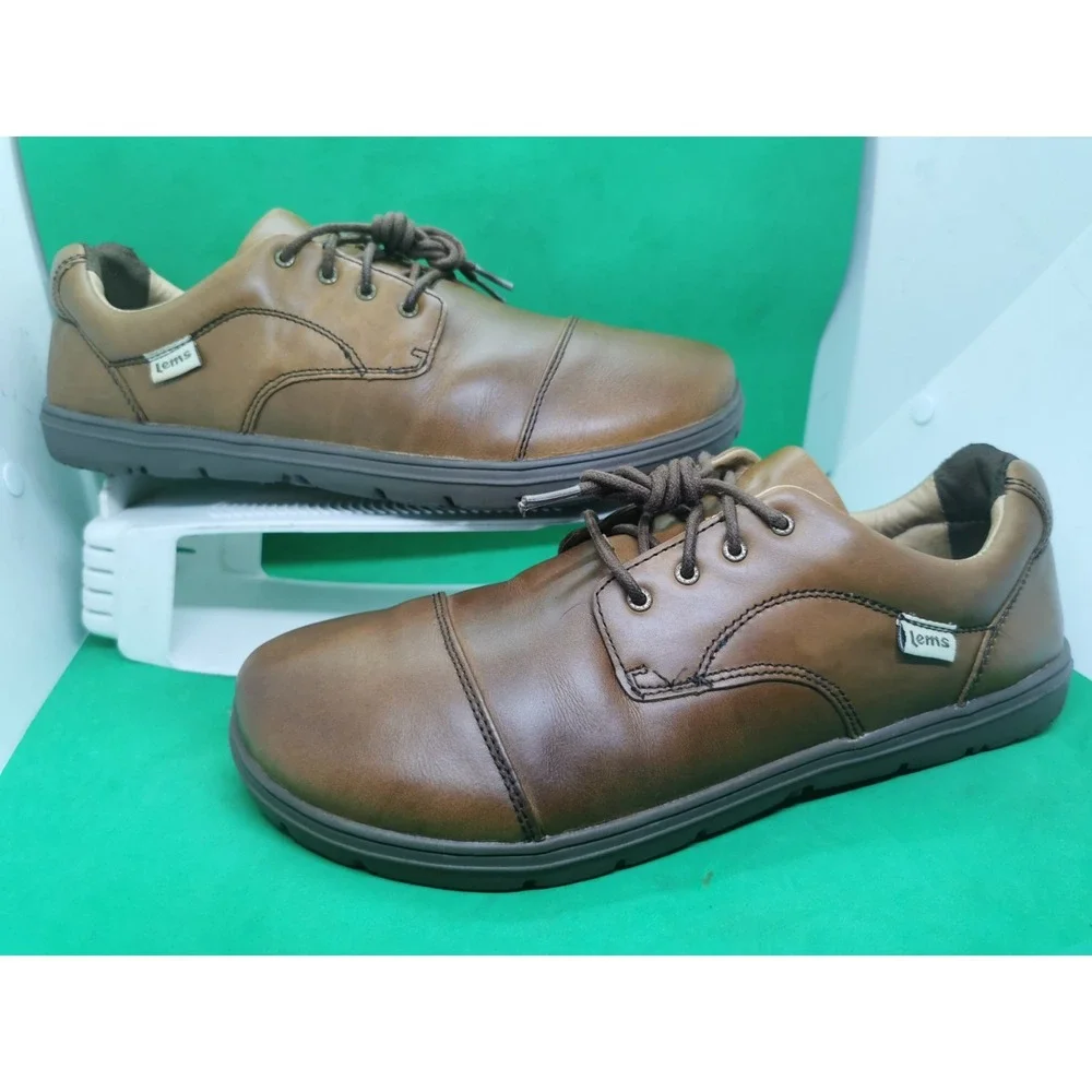 Lems Nine2Five Shoes Mens Size 12.5/ 46 EU Brown Leather Oxford Dress Zero-Drop