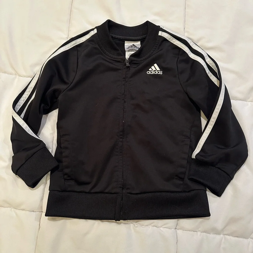 3T Adidas Black Jacket with White Stripes Adidas Logo on back