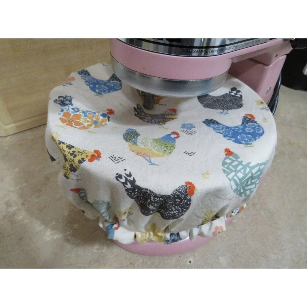 Reversible KitchenAid Bowl Cover: Chickens And Floral Print, Bowl Cover