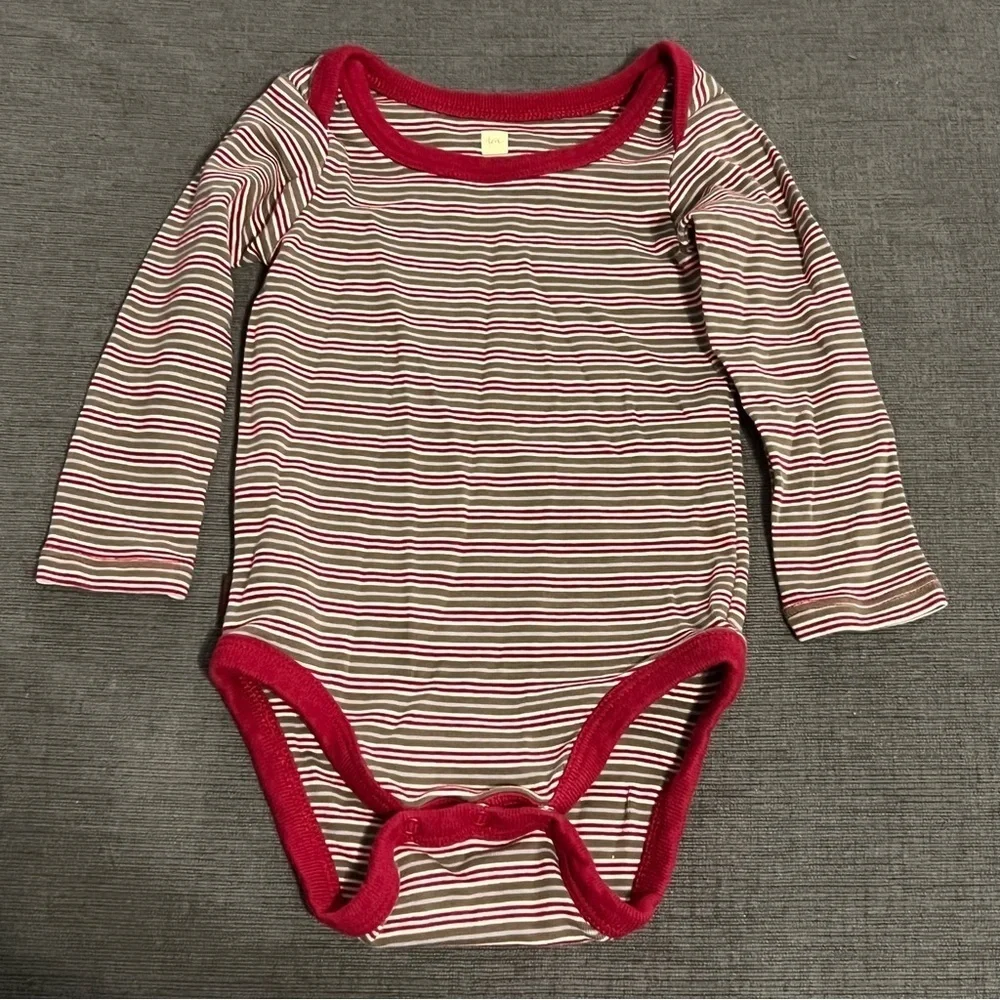 Tea Collection 6-12 months Striped Long Sleeve One piece Outfit Red bodysuit