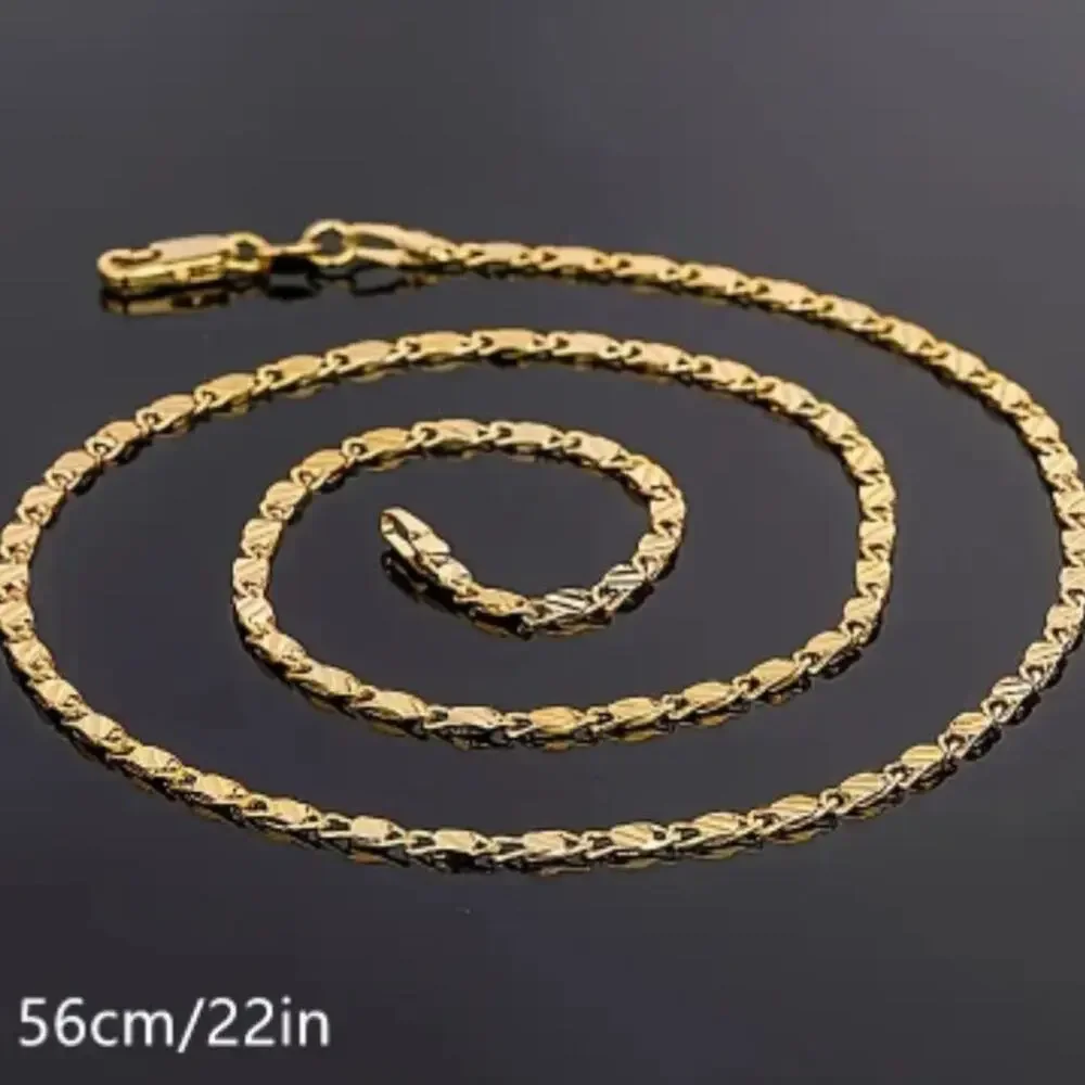 18K Gold Plated Necklace 2 mm Spanish Men's Chain 22 in Christmas Birthday Gift