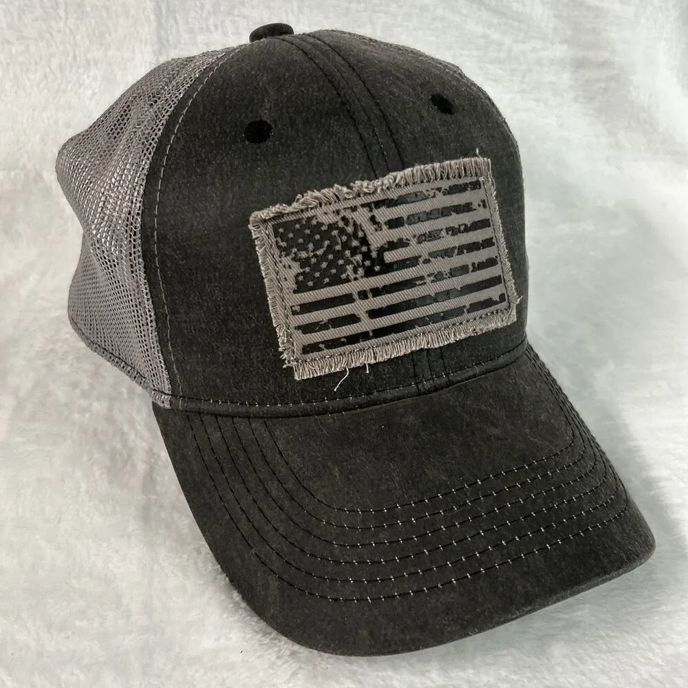 Distressed Flag Hat Gray Mens Hat Adjustable Ball Cap Baseball