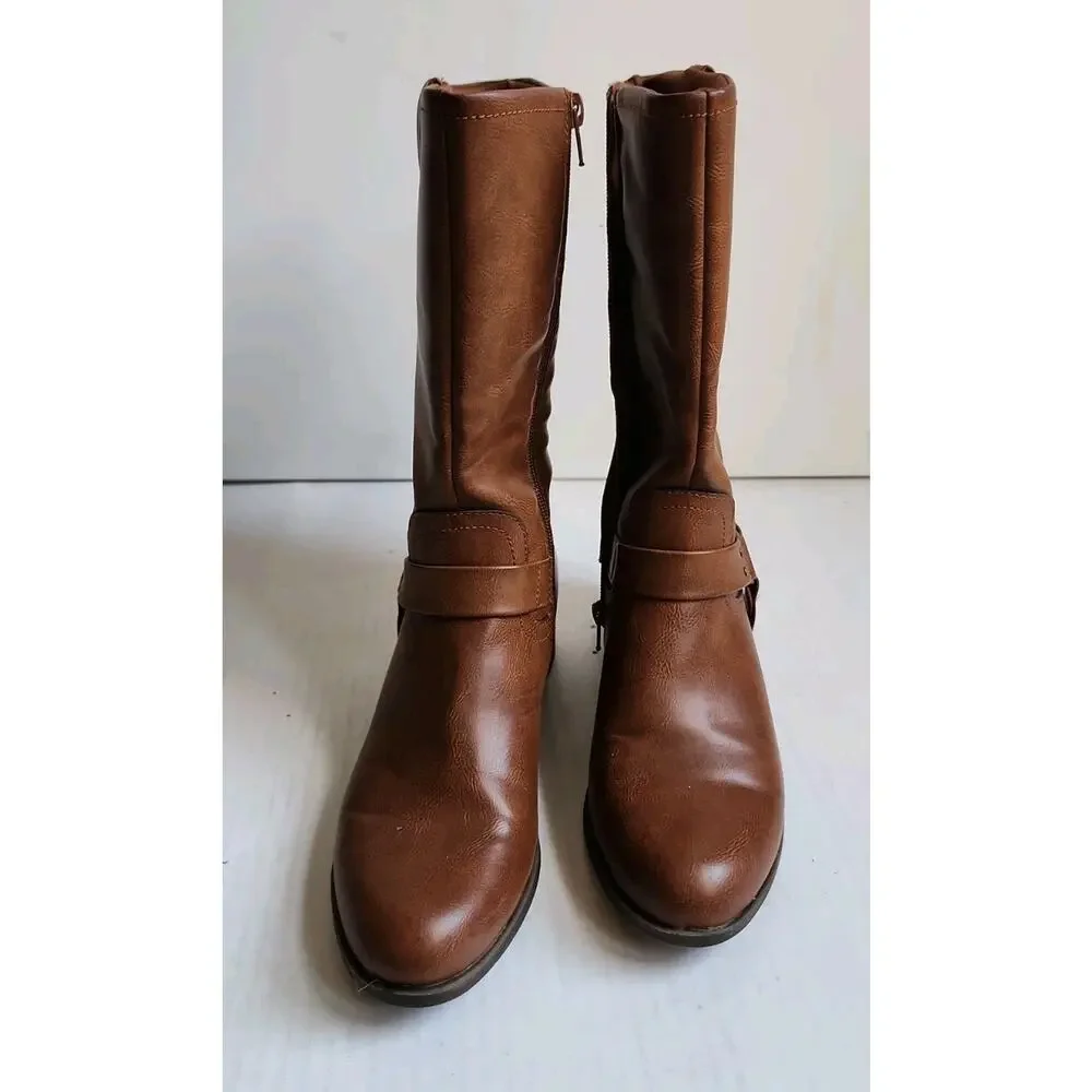 Women's Size 7M Frye and Co Eveline Block Heel Motorcycle Boots Brush Brown