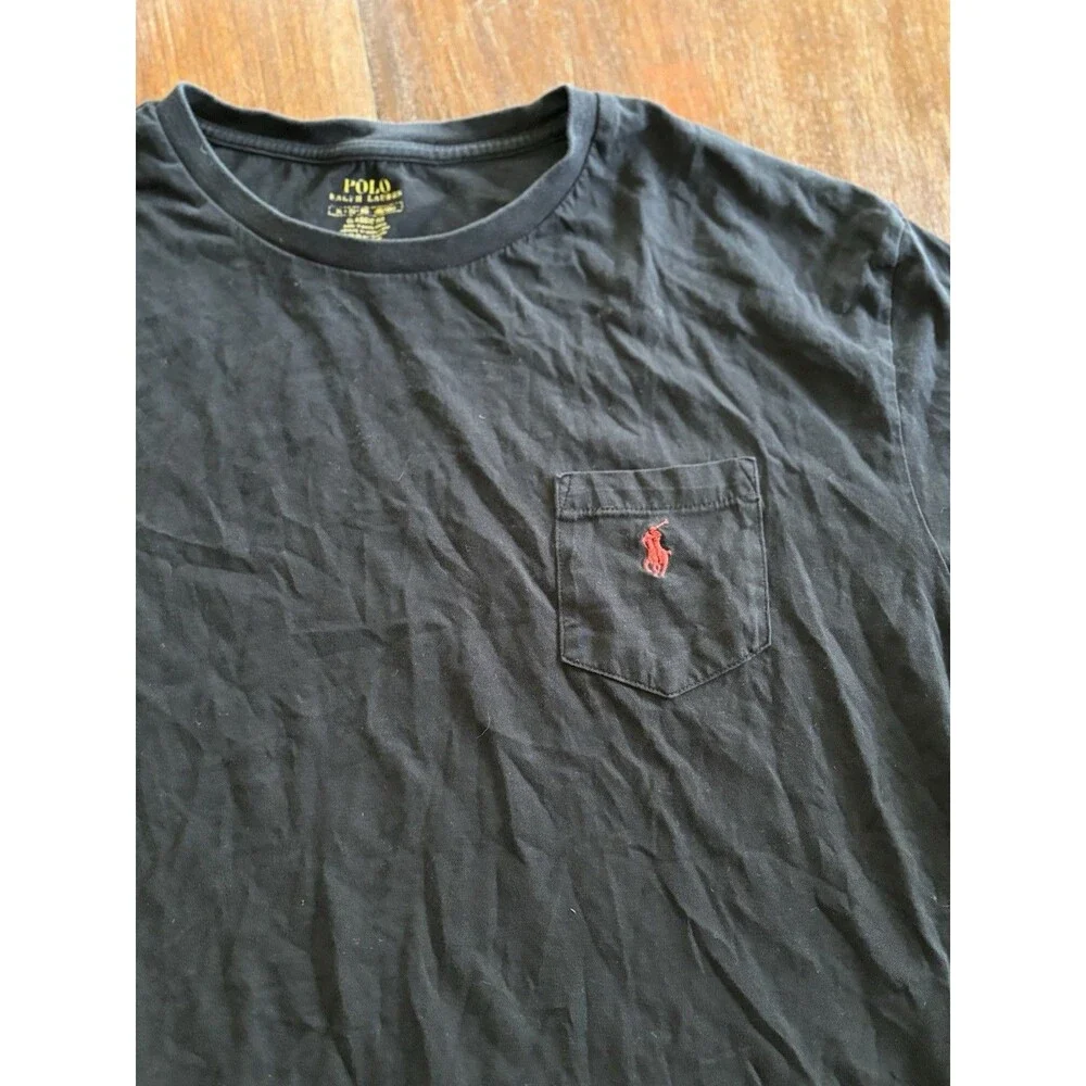 Polo Ralph Lauren Mens T-Shirt Large Black Short Sleeve Red Pony Logo Crewneck