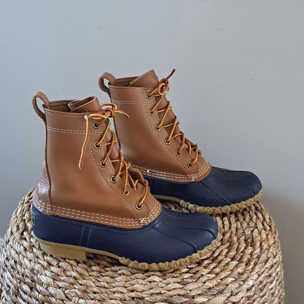 L.L.Bean Womens‎ Classic Bean Boots Brown Leather/Blue Rubber Size 6
