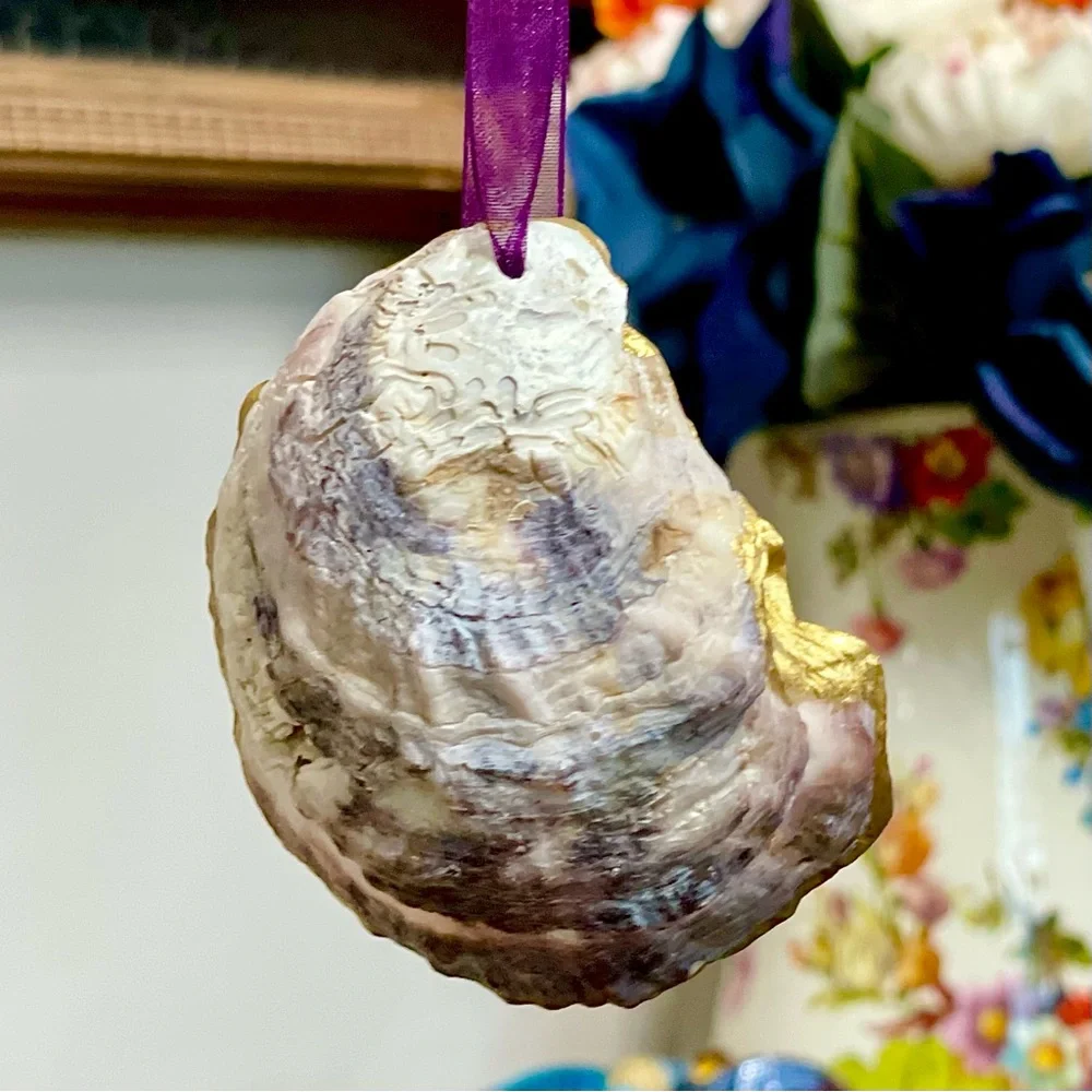 Hand Crafted Flower Market Oyster Shell Ornament Orange 4.5”