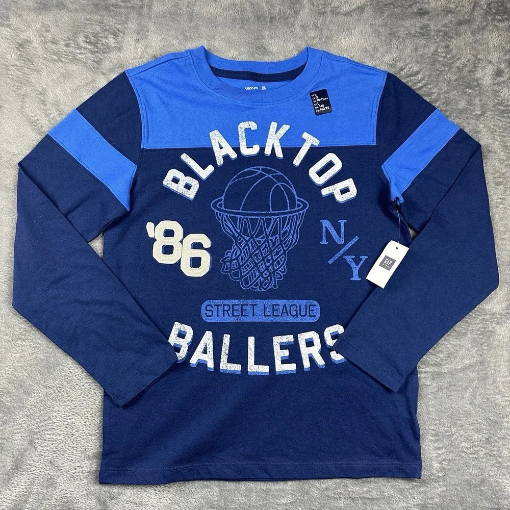 Gap Kids Large 32x22.5 Inch Long Sleeve‎ Shirt Blue White Sport Basketball NWT