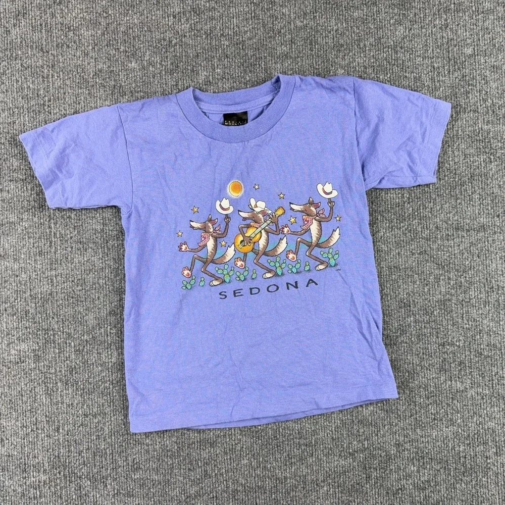 Prairie Mountain Shirt Kids 8 Purple Sedona Dancing Coyote Graphic Cartoon Tee