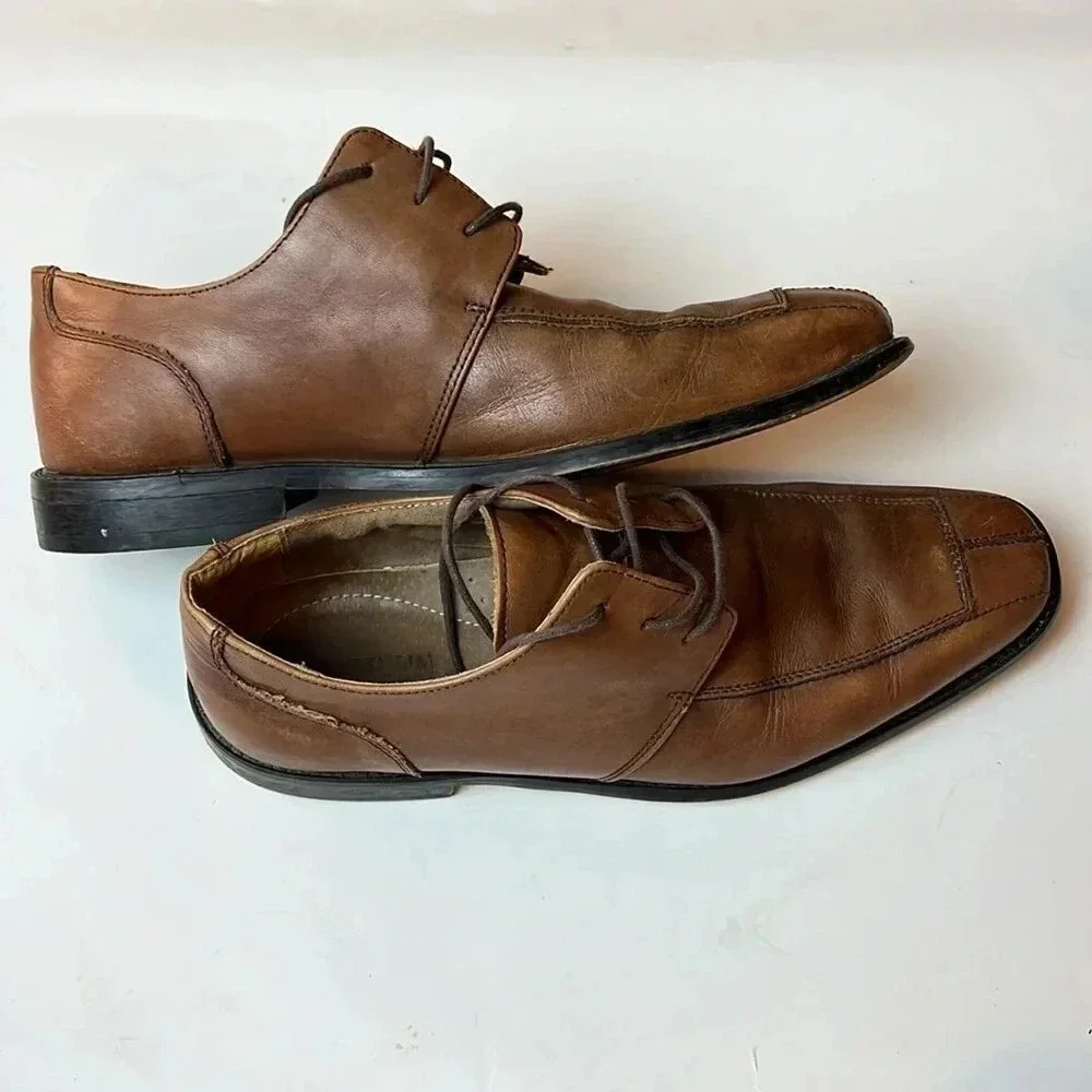 Florsheim Mens Brown Leather Shoes 11D Oxford Lace Up Square Toe Office Business