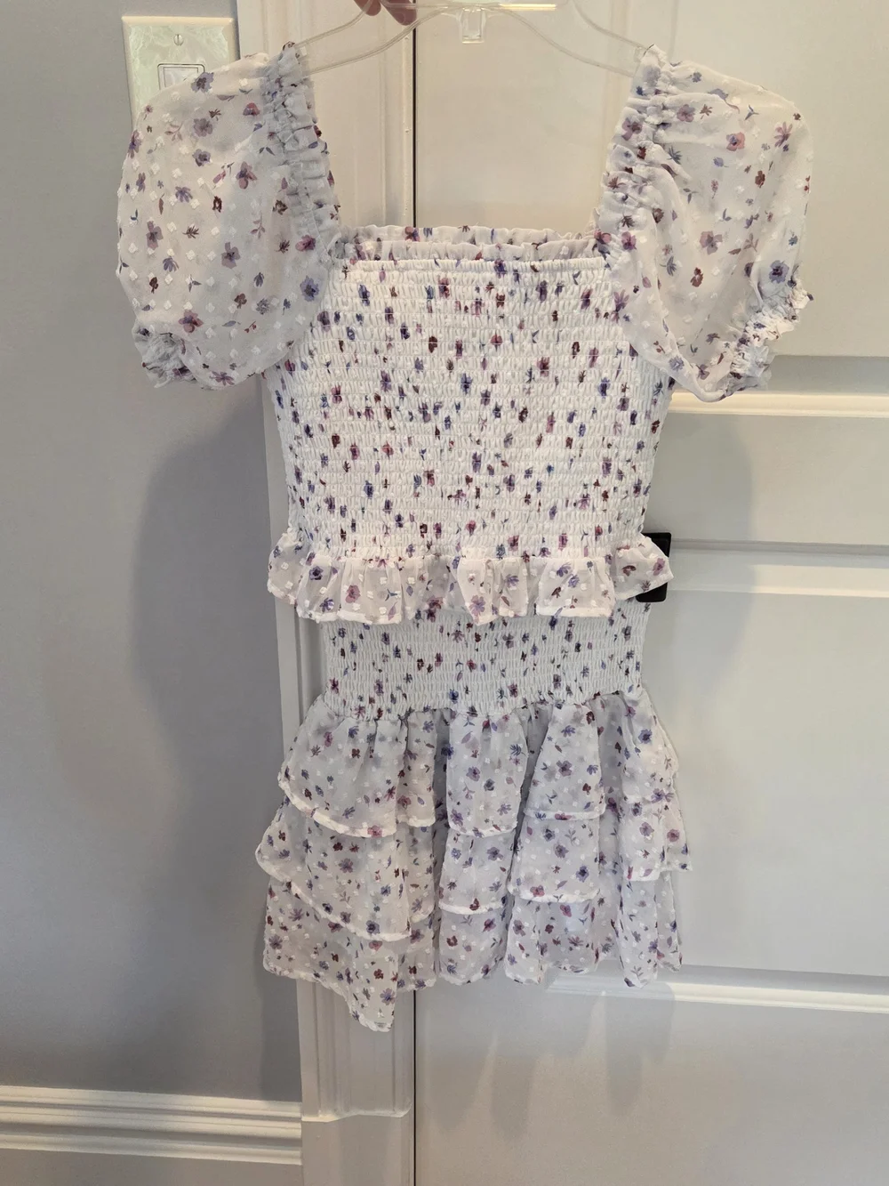 Aqua white smocked