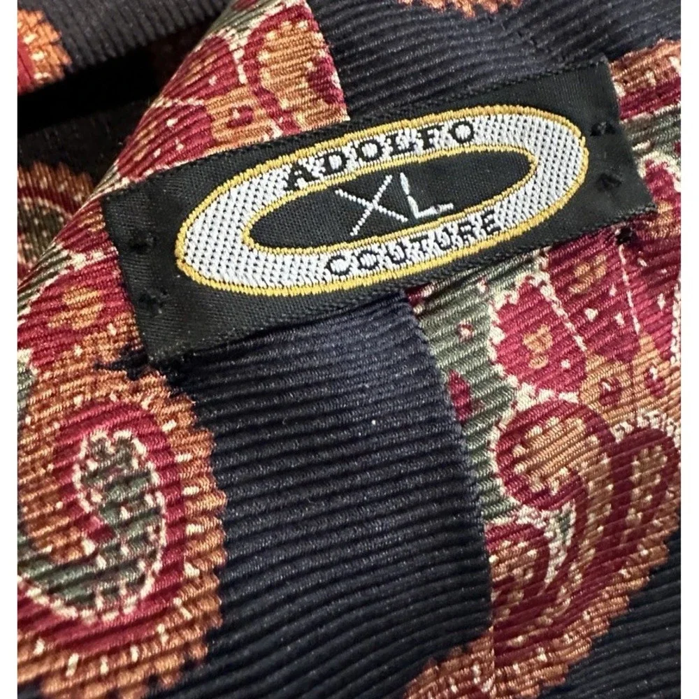 Vtg Adolfo Couture black‎ red Paisley Silk Tie X-long NWT