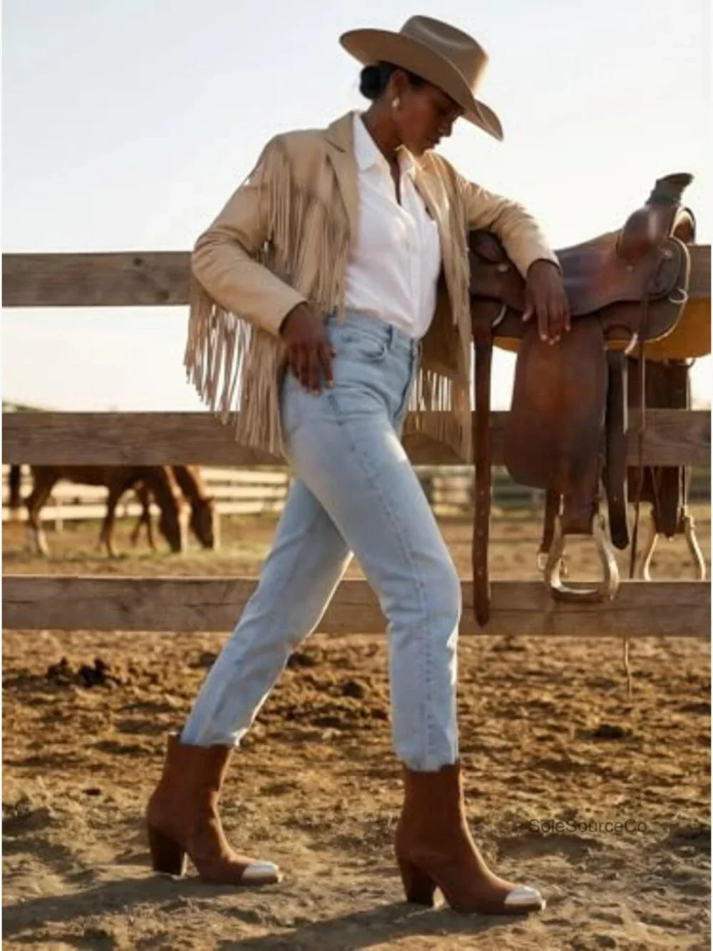 Suede Western Cowboy Boots Pointed Toe Stacked Block Heel Cowgirl Ankle Booties