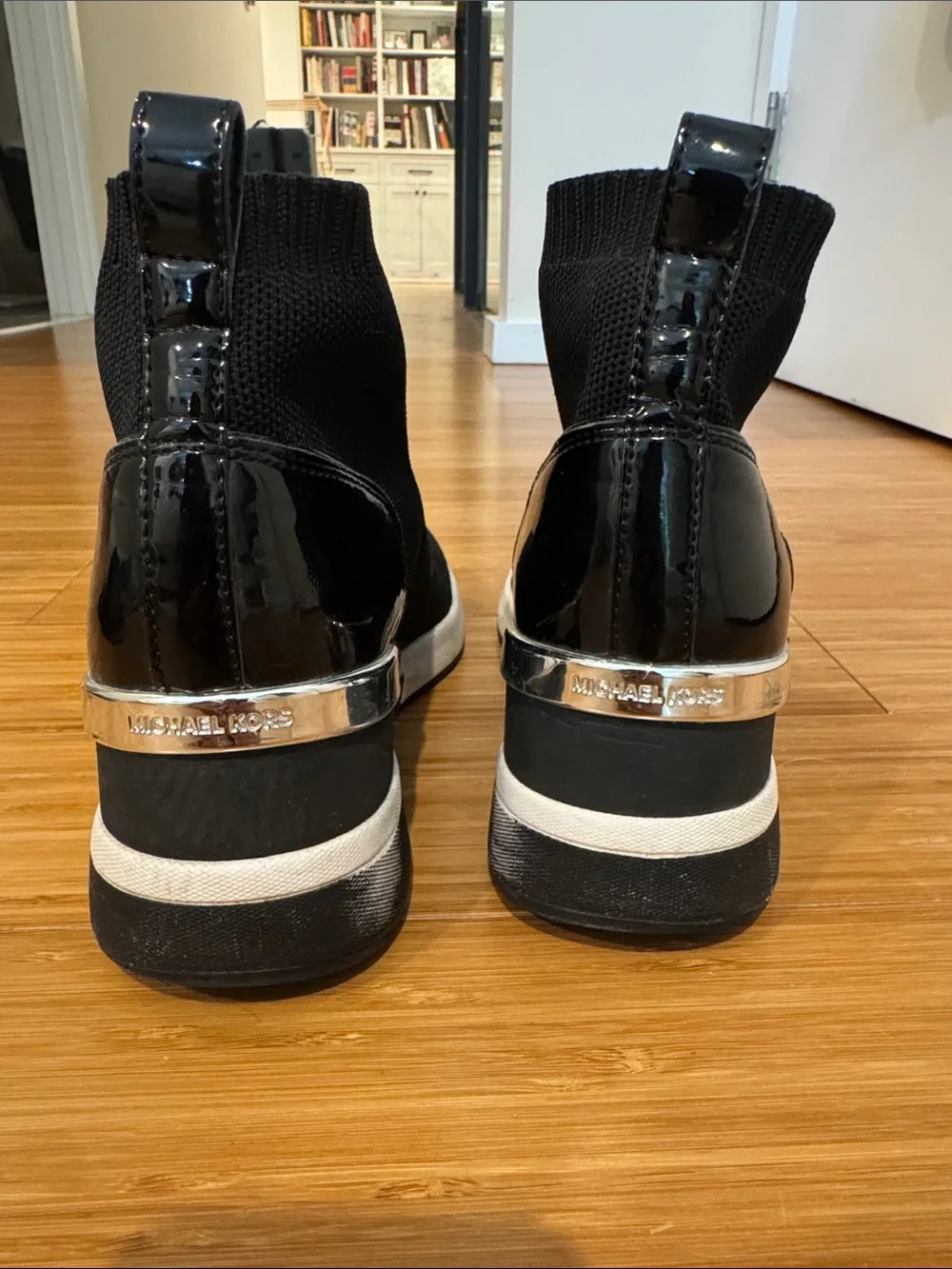 Michael Kors Black Knit Sock Sneakers with White Sole