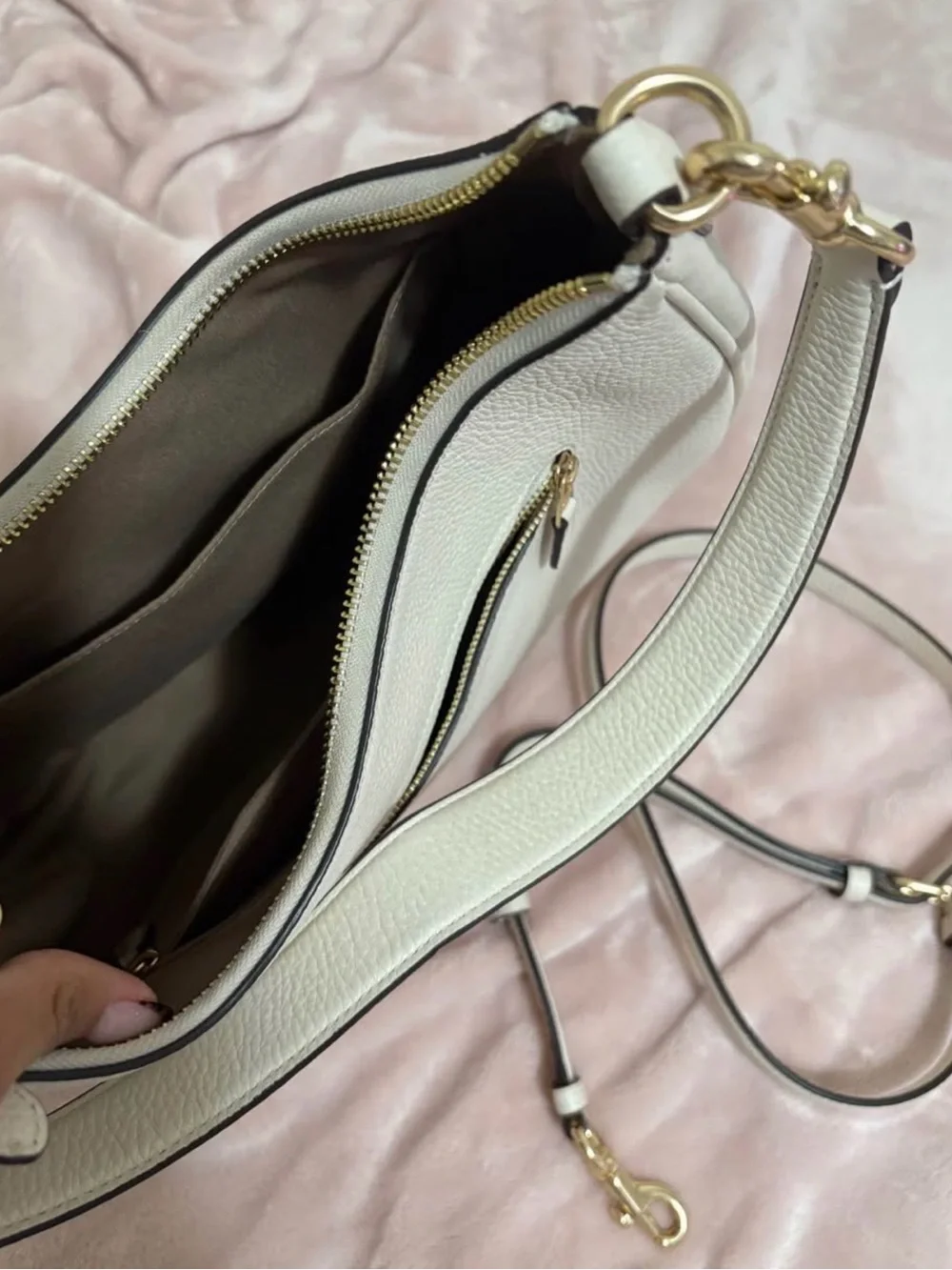 Coach Cream Pebbled Leather Hobo with Gold Hardware