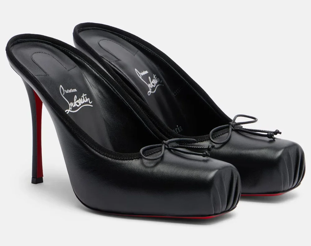 Christian Louboutin Cassia Mule 100 Black Leather Ballet Slip On Heel Pump 37