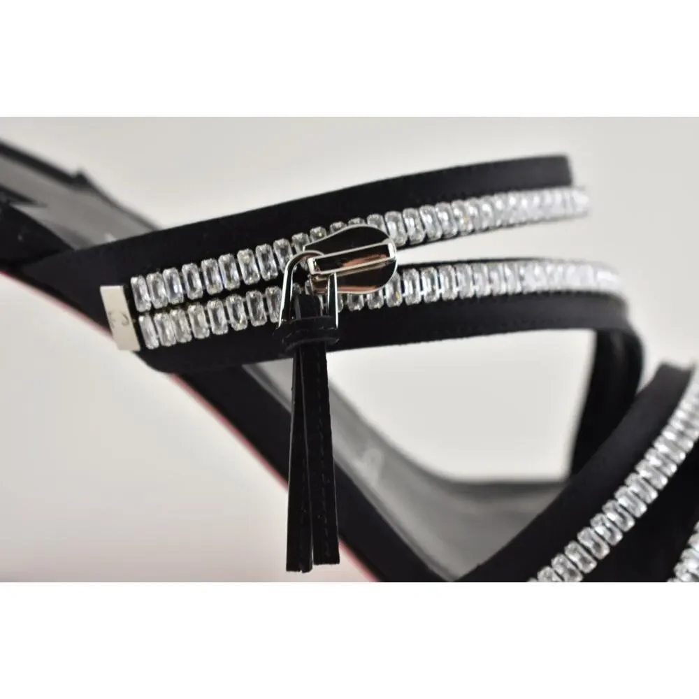Christian Louboutin Merylzip Strass 80 Black Crystal Sandal Mule Heel Pump 36
