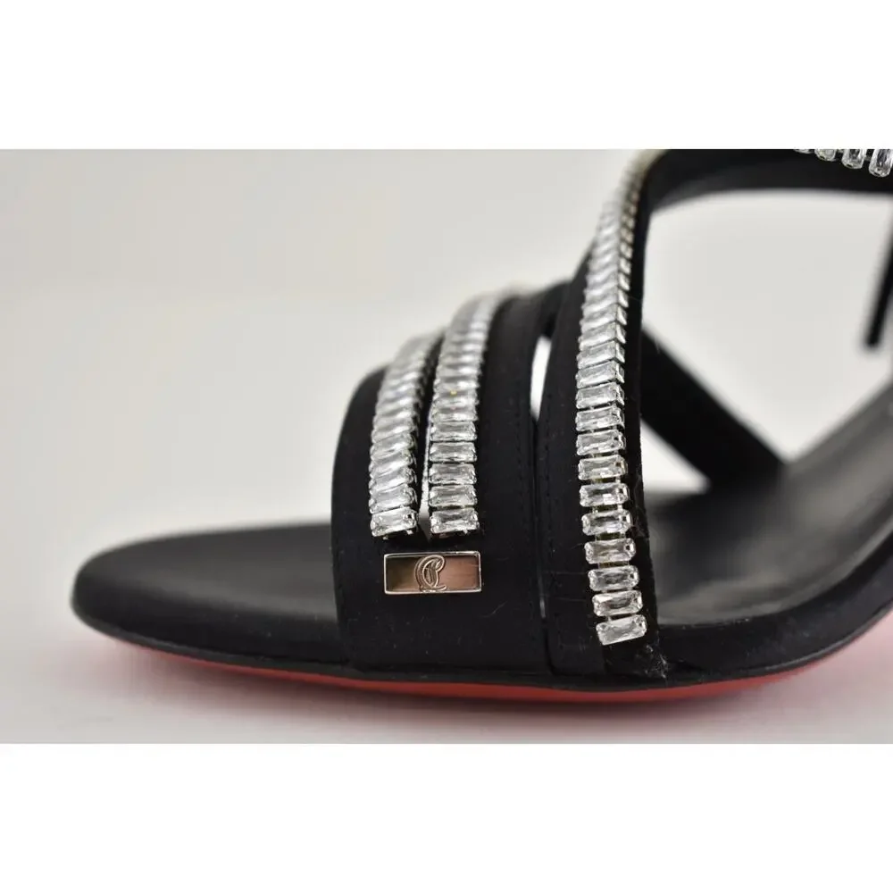 Christian Louboutin Merylzip Strass 80 Black Crystal Sandal Mule Heel Pump 37.5