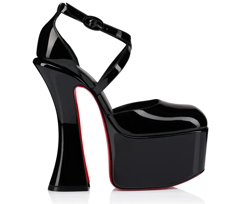 Christian Louboutin Aquadorcet 160 Black Patent Platform Strap Heel Pump 37