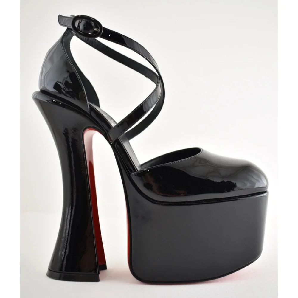 Christian Louboutin Aquadorcet 160 Black Patent Platform Strap Heel Pump 36.5