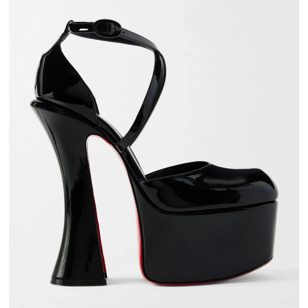 Christian Louboutin Aquadorcet 160 Black Patent Platform Strap Heel Pump 36.5