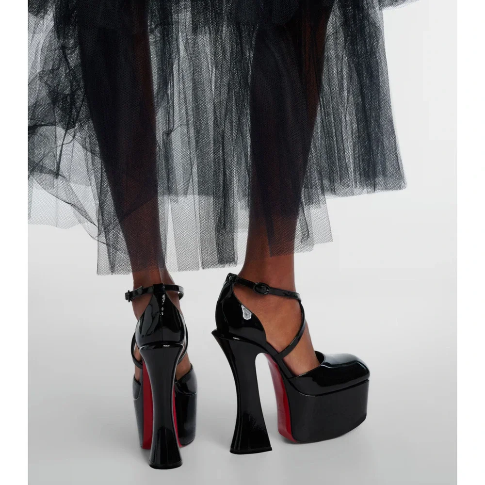 Christian Louboutin Aquadorcet 160 Black Patent Platform Strap Heel Pump 36.5
